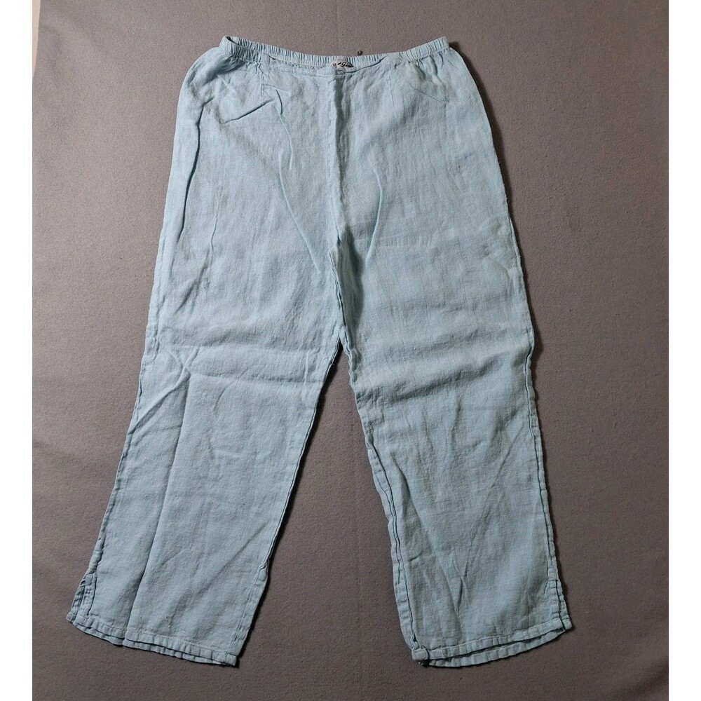 Liz & Jane Pants Womens Wide Slit Leg Pre Shrunk Cotton Pull On Powder Blue XL